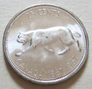 1967 Canada Silver Twenty-Five Cents Coin. UNC. QUARTER (RJ) - Picture 1 of 2