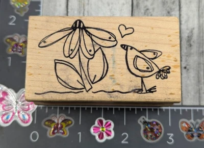 Sello de goma magenta con corazón de flor de pájaro madera #i14 Foto 1 de 3