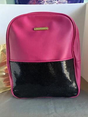 Juicy Couture Backpack Pink Black Sequins 10” 12” 4” Faux Leather ￼ Couture - Image 1 of 4