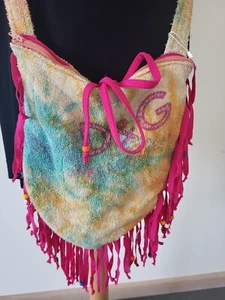 Dolce & Gabbana ORIGINAL Schulter Tasche Fransen Frottee Pink Bunt - Bild 1 von 10