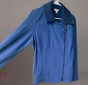 L.L. Bean Women’s Medium Jacket Blue Moto Asymmetrical Full Zip - Picture 1 of 22