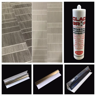 Executive Tile Effect Wall Panels & Bathroom Trims Shower Wall Cladding PVC Grey - Image 1 of 4