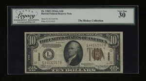 DBR 1934-A $10 FRN Hawaii LB Block Fr. 2303 Legacy 30 Serial L44132057B - Picture 1 of 2