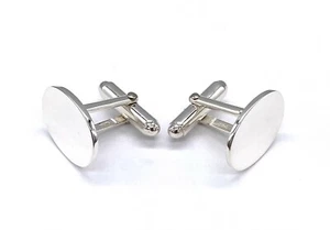 925 Sterling Silver Oval Shaped Plain Cufflinks Suitable to Personalized Engrave - Picture 1 of 2