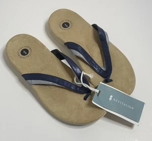 Revitalign- Women’s Size 10B Navy Blue/Silver Flip Flop Thong Sandals New ! ! ! - Picture 1 of 9