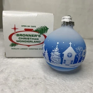 BRONNER'S HUNGARY Frosted BLUE White GLASS ORNAMENT Christmas Village - Picture 1 of 10