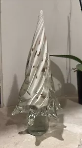 Large White & Gold Glitter Metallic Moreno Glass Christmas Tree Figurine 11.5” - Picture 1 of 15