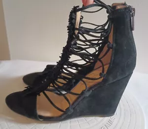 Jessica Simpson - Fringed Suede Wedge Sandals Womens -Black~Sizes 9M/39 - Picture 1 of 18
