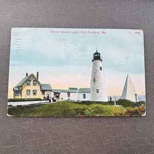 LIGHTHOUSE POSTCARD Wood Island Light Old Orchard Maine ME 1910 Reichner Bros - Picture 1 of 3