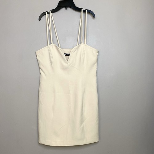 OFF WHITE Mini abito Zara panna bianco sporco marrone scollo a cuore taglia L