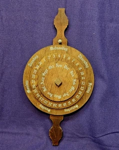 Vintage Swiss Crafts Wood Spinning Perpetual Calendar Day Date Month Wall Art - Picture 1 of 8