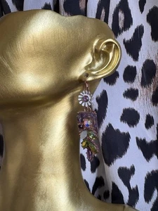 Betsey Johnson Frühling Fling Lavendel Lila Strass Cluster Gänseblümchen Ohrringe - Bild 1 von 4