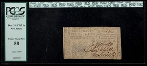 December 31, 1763 New Jersey 1 Shilling Colonial Note, NJ-152, PCGS Currency 58 - Picture 1 of 2