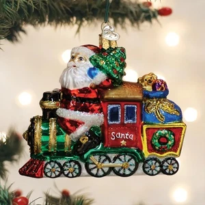 Weihnachtsmann auf Lok Glas Ornament - Bild 1 von 2