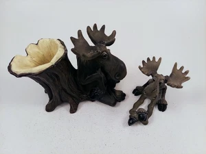 2 Bearfoots Mooses Moose Stump Vase Big Sky Carvers Figurines 2000 P. Driscoll - Picture 1 of 15