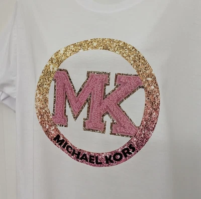 Camiseta para mujer Michael Kors blanca logotipo MK pedrería manga corta L nueva con etiquetas Foto 1 de 4
