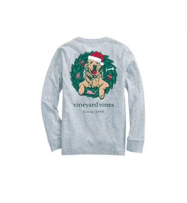Nuevo Vineyard Vines Golden Retriever/Guirnalda Manga Larga Navidad Bolsillo Camiseta Talla 5 Foto 1 de 3
