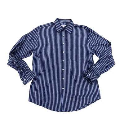 MERONA Striped Button Down Dress Shirt Men's LARGE Blue Long Sleeve Collared - Image 1 of 4