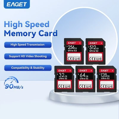 EAGET 32G 64G 128G 256G 512G 90MB/s High Speed Camera Memory Card - Image 1 of 4