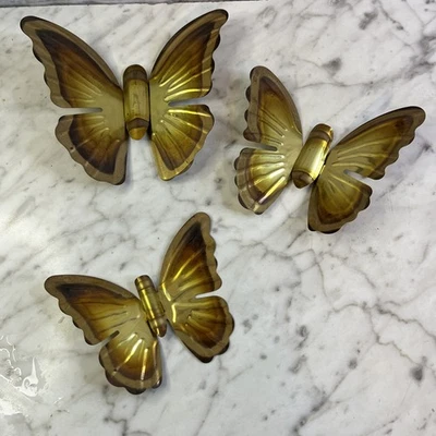 Vintage Metal Copper Brass Tone Butterfly Set 3 Piece Wall Decor Lightweight - Image 1 of 4