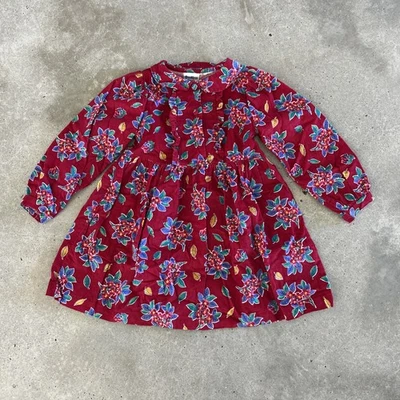 Vestido Floral Rojo Oshkosh Vintage Talla 4 Pana Cuello Peter Pan Manga Abullonada Foto 1 de 4