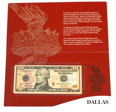 SERIES 2004A $10 SINGLE NOTE, DALLAS DISTRICT IN BEP FOLDER GK00001097A - Image 1 of 3