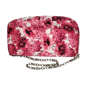 Pochette pochette in tessuto floreale rosa rossa nera tono argento catena WHBM - Foto 1 di 7