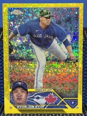 2023 Topps Chrome HYUN-JIN RYU Yellow Mini Diamond Refractor 28/75 Blue Jays - Image 1 of 2