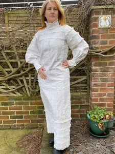 Gothic Vintage 1970s Victorian style White Lace Austrian made Maxi Dress 10 - Picture 1 of 15