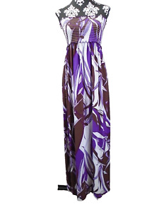 BCBG Maxazria Strapless Tube Maxi Dress Tropical Slits Up Both Sides Size M/L