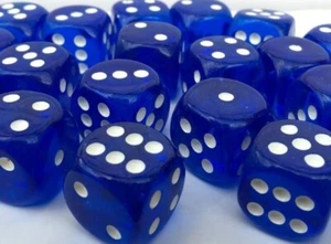 15 x LARGE Six Sided BLUE Dice 19mm Craps - FREE SHIPPING - Picture 1 of 1