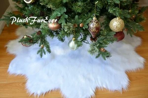 Falda de árbol blanco nieve de 30" con flor de piel sintética piel de oveja decoración navideña - Imagen 1 de 4