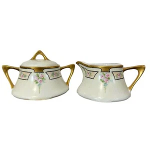 ZS & Co Bavaria Porcelain Creamer Pitcher & Sugar Bowl Hand Painted Antique RARE - Picture 1 of 12