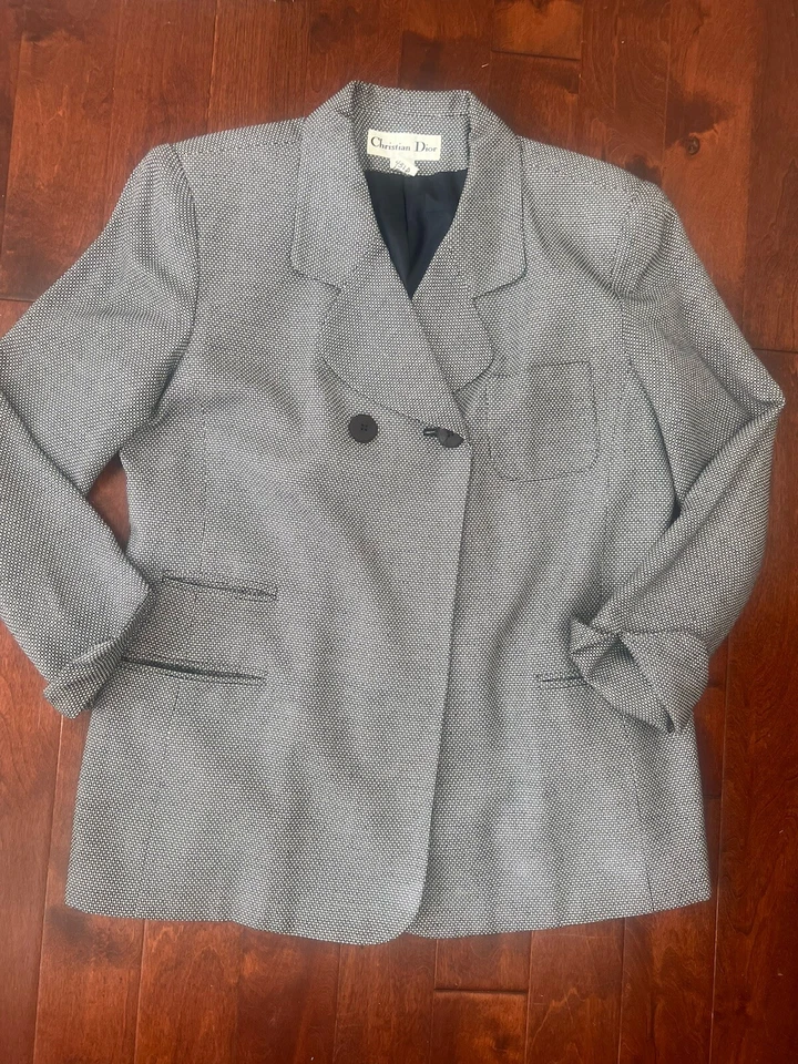 Christian Dior женщин размер 12 вискоза/льняная смесь 2 пуговицы куртка / винтажный - Изображение 1 из 4