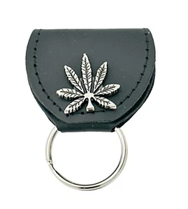 Marijuana Leaf AirTag Leather Pouch Key Ring Guitar Pick/SD Memory Card Holder - Picture 1 of 8