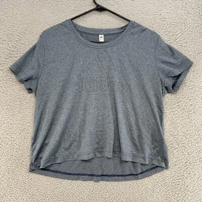 Camiseta Adidas Para Mujer Grande Crop Top Logo Grande Azul Gris Gimnasio Entrenamiento Calce Relajado Foto 1 de 4