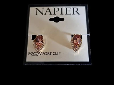 Napier золотистый розовый и прозрачный имитации кристалл зажим на серьги-гвоздики новый с Ярлыками - Изображение 1 из 3