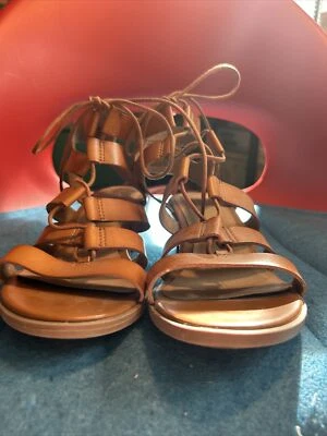 Sandalias de tacón de gladiador azul marino antiguo zapato mujer marrón coñac talla 9 Foto 1 de 4