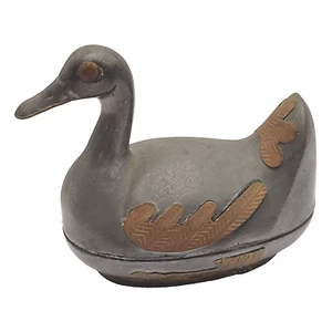 Pewter Duck Trinket Vanity Box Figurine Brass Feathers Two Piece Hong Kong - Picture 1 of 24