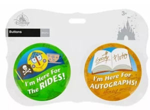 Disney Parks Button Set - I’m Here For The RIDES & I’m Here For AUTOGRAPHS NEW - Picture 1 of 2