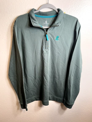 Disney Paris Parks Sweater Mens Medium Green Mickey Mouse Logo 1/2 Zip Mock Neck - Image 1 of 4