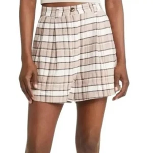 Treasure & Bond karierte plissierte Baumwollmischung Shorts - hellbraun Pfifferling kariert Gr. 18 - Bild 1 von 5
