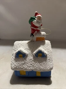 Vintage Christmas Ornaments Blow Mold Santa Chimney on house Flock Snow - Picture 1 of 5