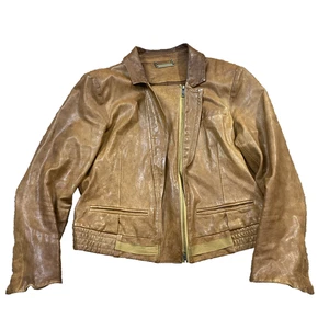 Diane Von Furstenberg Women's Long Sleeves Brutus Leather Moto Jacket Brown 12 - Picture 1 of 13
