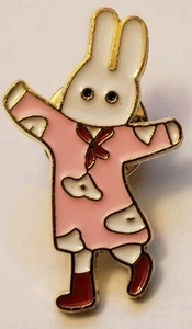 Bunny Rabbit 🐇 In Pink Dress Red Boots Gold Color Enamel Lapel Hat Brooch Pin - Picture 1 of 7