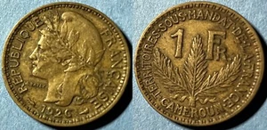 Cameroon (Cameroun) 1926 1 Franc KM-2 Aluminum-bronze XF #99 - US Seller - Picture 1 of 1