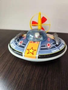 Platillo volador vintage Yonezawa Space Patrol 2019 juguete de hojalata batería Japón - Imagen 1 de 13