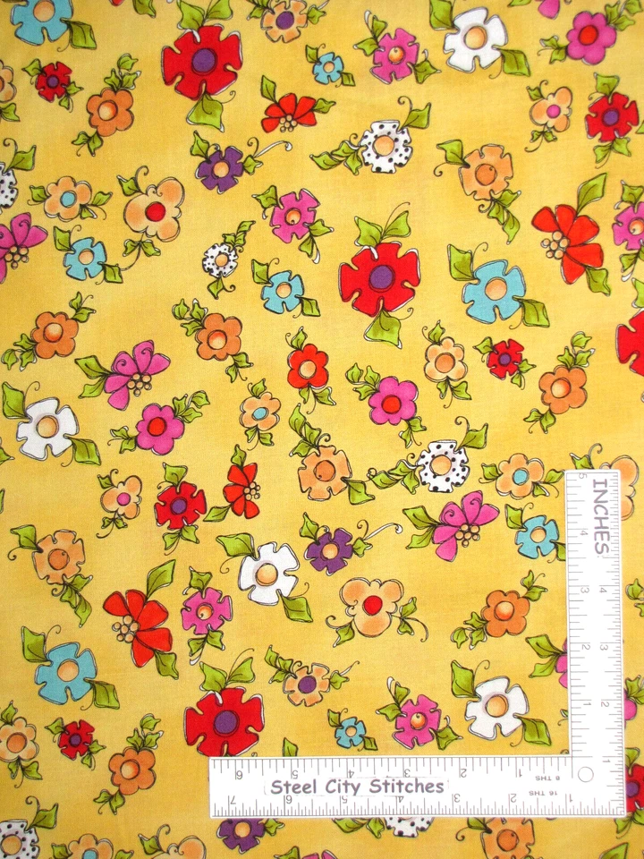 Flores Tela Floral Happy Blooms Amarillo Algodón Loralie Diseños Por Yarda Foto 1 de 1