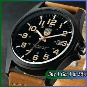 Men’s Military Leather Date Quartz Analog Army Casual Dress Wrist Watches UK - Picture 1 of 29