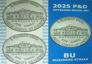 2025-P&D Jefferson Nickel - Juego de 2 - BU/Podría ser el último año de producción - Imagen 1 de 5
